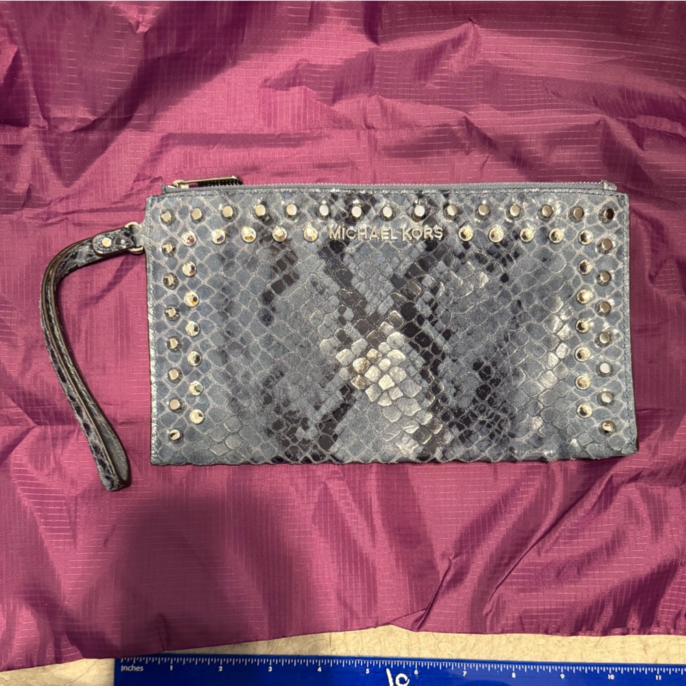 Michael Kors Blue Snake Print Studded Wristlet